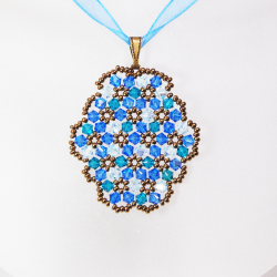 Pendant 40cm - Marissa Oval-Blue Organza - Pendant 40cm - Laiton bronze